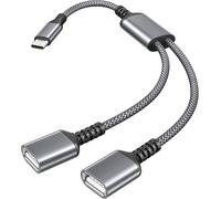 Câble Adaptateur USB C Mâle vers Double USB Femelle 0.3M,Thunderbolt 3 vers Double Type A 2.0 OTG pour MacBook Pro,iPhone 15 16 16e,iPad 10 Air,Microsoft Surface Go,Galaxy S25 S24 A54 A53