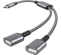 Câble Adaptateur USB C Mâle vers Double USB Femelle 0.3M,Thunderbolt 3 vers Double Type A 2.0 OTG pour MacBook Pro,iPhone 15 16 16e,iPad 10 Air,Microsoft Surface Go,Galaxy S25 S24 A54,17