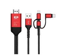 Câble Adaptateur USB-C Vers HDMI 3 En 1 2K 60 Hz, Convertisseur HDTV For IPhone, Compatible Avec MacBook Air, IPad Et Ordinateurs Portables Samsung.(Red)
