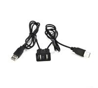 Câble adaptateur USB encastré de 100 cm pour voiture, double prise USB avec connecteur mâle de type A, montage sur tableau de bord pour autoradio, marine, moto ou camion, noir