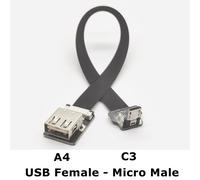 Câble adaptateur usb-micro USB 2.0,Angle de haut en bas de 90 degrés mâle à micro USB 90 degrés mâle,Extension Super plate et Flexible - Type A4-C3-50cm-19.5in