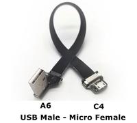 Câble adaptateur usb-micro USB 2.0,Angle de haut en bas de 90 degrés mâle à micro USB 90 degrés mâle,Extension Super plate et Flexible - Type A6-C4-50cm-19.5in