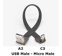 Câble adaptateur usb-micro USB 2.0,Angle de haut en bas de 90 degrés mâle à micro USB 90 degrés mâle,Extension Super plate et Flexible - Type A2-C3-50cm-19.5in