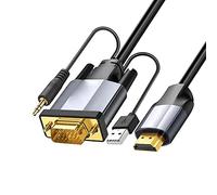 Câble adaptateur VGA vers HDMI avec audio, convertit la source VGA (PC) dans le connecteur HDMI (TV/Monitor), VGA mâle actif vers HDMI Sortie câble adaptateur vidéo pour ordinateur, projecteur 3m