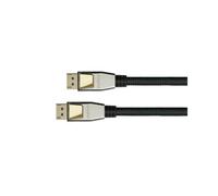Câble Alcasa PYTHON GC-M0198 DisplayPort 1.2 Mâle-Mâle 10m, 4096x2160, contacts or, AWG28, 21.6 Gbit/s, triple blindage, gaine nylon, noir/or/argent