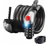 Câble Antivol 120/180cm Imperméable Cadenas Vélo 4 Chiffres Code Serrure Combinaison Feu Led Batterie Au Lithium 7 * 5 Câbles Robuste Vtt Moto Vélo Électrique Scooter Trotinette Landaus Noir