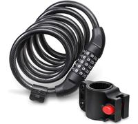 Câble Antivol Pour Vélo (1,82m), Combinaison À Code 5 Chiffres Réinitialisables, Câble De Sécurité En Acier Flexible Avec Support De Montage Sur Cadre De Vélo - Chaine Anti-Vol - Noir