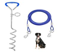 Câble Attache Chien, Câbles et Piquets d'attache Bleu Grande Taille, ancrage au Sol pour Chien, Piquet de Terre, Laisse pour Chien Plage + Corde de 3 m