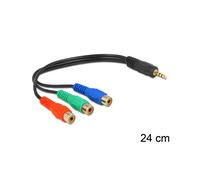 Câble Audio DeLOCK 62499 - 3.5mm Mâle vers 3 x RCA Femelle - Longueur 0.24m - Noir - Connecteurs Plaqué Or - Conditionnement Sachet