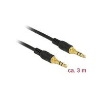 Câble audio DeLOCK 85551, 3.5mm Mâle/Mâle, 3m, Contacts Or, AWG24, Noir, Connecteurs droits, Sachet PE.