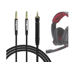 Câble audio Geekria compatible avec Sennheiser Game One, Game Zero, PC 373D, GSP 500, GSP 600, 2,5 mm vers double 3,5 mm avec répartiteur en Y, câble de remplacement (5,6 ft/1,7 m)