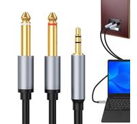 Câble audio jack 3,5 mm à double 6,35 mm, câble double jack stéréo Aux In, câble auxiliaire 3,5 mm à double 6,35 mm nylon tressé, câble audio jack pour connecter smartphone, mélangeur, amplificateur,