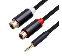 Câble Audio Jack 3.5mm vers 2 RCA Stéréo, Adaptateur Fiche Jack Mâle vers Double Prise RCA Cinch, Connecteurs Plaqués Or pour Connexion Téléphone, TV, Hi-Fi, Enceinte, Système Audio Stéréo, Noir