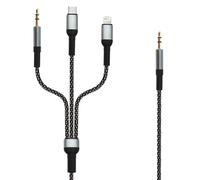 Câble Audio Multi embouts Jack 3.5mm USB-C Lightning vers Jack 3.5mm 1.5m LinQ Noir