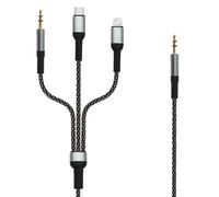 Câble Audio Multi embouts Jack 3.5mm USB-C Lightning vers Jack 3.5mm 1.5m Noir