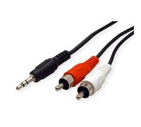 ROLINE Câble Audio 3.5mm Mâle vers 2x RCA Mâle, 10m, Cuivre, Connecteurs Droits, Noir - Réf: 11.09.4349