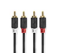 Stereo-Audiokabel | 2x RCA Stecker | 2x RCA Stecker | Vergoldet | 0.5 m | Rund | Anthrazit | Box