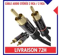Câble Audio Stéréo 2 x RCA mâle vers 2 x RCA mâle 1m 2m 3m 5m 10m Plaqué Or Doré