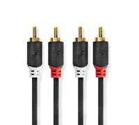 Câble audio stéréo | 2x RCA Hane | 2x RCA Hane | Guldplaterad | 1.00 m | Rond | Anthracite | Låda