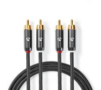 Câble Audio Stéréo 2x RCA Mâles vers 2x RCA Mâles Gris Métal Câble Tressé
