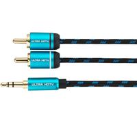 Câble Audio Stéréo - 3m Jack 3,5mm Mâle vers 2 RCA Cinch Mâle, Connecteurs Plaqués Or, Gaine Tressée Robuste et Flexible en Nylon, Cordon pour Smartphone, PC - Haut-Parleurs