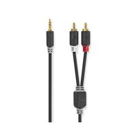 Nedis Câble audio stéréo CABW22200AT50 3,5 mm mâle – 2x RCA mâles – 5 m – anthracite – plaqué or