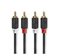 Stereo-Audiokabel | 2x RCA Stecker | 2x RCA Stecker | Vergoldet | 0.5 m | Rund | Anthrazit | Box
