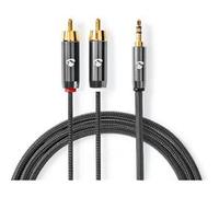 Nedis câble audio stéréo - 3.5 mm mâle - 2x RCA mâle - plaqué or - 1.00 m - rond - gris / gris gun metal - emballage avec fenêtre transparente