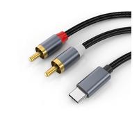 Câble audio stéréo USB-C vers 2x RCA pour téléphone portable, tablette, lecteur MP3 - INF - Gris-120 cm