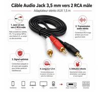 Câble audio - STRAßE TECH - Jack 3 5 mm → 2 RCA - 1 5 m - OFC - Connecteurs plaqués or