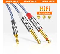 Câble audio SUNKANDI 1/8 à 1/4, adaptateur de cordon audio répartiteur TRS 3,5 mm vers double 6,35 mm 1/4 TS Mono Y pour PC, système stéréo domestique gray