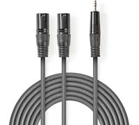 Câble audio symétrique | 2x XLR 3 broches mâle | 3,5 mm mâle | nickelé | 3,00 m | rond | PVC | gris foncé | gaine en carton