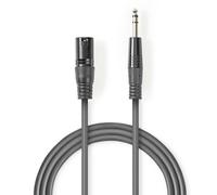 Câble audio symétrique | XLR 3 broches mâle | 6,35 mm mâle | nickelé | 5,00 m | rond | PVC | gris foncé | gaine en carton