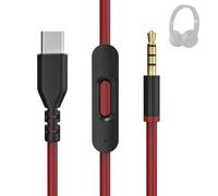 Câble audio USB-C vers 3,5 mm compatible avec les casques Beats Solo 4 3 2, Studio 2 3 Pro, Detox sans fil, Mixr & Executive Pill avec contrôle du volume du microphone intégré pour iPhone 17 (noir