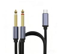 Câble audio USB C vers double 6,35 mm avec DAC - Sans perte - Double blindage - Pour guitare, mixeur, haut-parleur vers smartphone/tablette, double anneau magnétique et noyau en cuivre plaqué or, sans