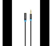 Câble audio Vention VAB-B06-B150-M 3.5mm Mâle vers Femelle 1.5m, contacts Or, Noir, Coton/PVC, Conditionnement sachet