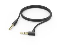 Hama Câble audio Jack 3,5 mm mâle–mâle 1 m – plaqué or, stéréo, câble textile, fiche coudée – Noir