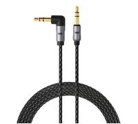 WE Câble Auxiliaire Audio Jack/Jack 3,5mm Mâle Mâle Nylon coudé 90 degrés tressé 1m50 - très résistant Fiches Or - Compatible avec les casques Beats, iPhone iPad iPod Casque HiFi Autoradio Smartphone