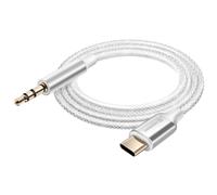 Câble auxiliaire audio USB C vers jack 3.5 mm Nylon Tressé 1.5m Swissten Blanc