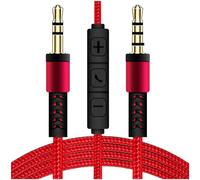 Câble auxiliaire de 3,5 mm, câble audio mâle de 1,2 m avec contrôle du volume pour écouteurs, téléphone, tablette, carstéréo (rouge)
