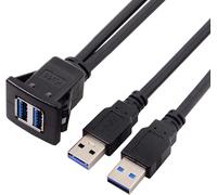 Câble Auxiliaire Double Usb 3.0 Étanche De 1 M Pour Tableau De Bord De Voiture