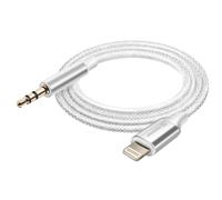 Câble auxiliaire Lightning compatible jack 3.5 mm Nylon Tressé 1.5m Swissten Blanc