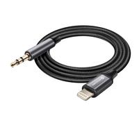 Câble auxiliaire Lightning compatible jack 3.5 mm Nylon Tressé 1.5m Noir