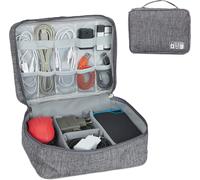 Cable Bag Organizer USB Stick Computer Accessories Fabric Storage HxWxD 11x25x20cm, Grey