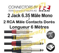 Câble Bretelle 2 RCA Mâle vers 2 Jack 6.35 Mâle LONGUEUR 6 METRES Marque REAN