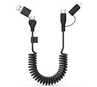 Câble Carplay Voiture, Spiralé Câble USB C et Lightning 2-en-1, 60W 4FT Câble USB-C à Lightning et Type C à USBC Câble Charge Rapide pour Téléphones/Tablettes, Soutien iPhone&Android Carplay, Noir