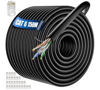 Cable Cat 6 150m, Cable Ethernet 150m Long Exterieur Câble Réseau RJ45 Cable d'installation, 23AWG Cable Internet Haute Vitesse 250MHz 1000Mbps, Noir Gigabit Imperméable CCA UTP Cable LAN pour Routeur