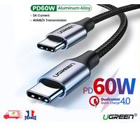 Câble USB type C mâle / mâle en nylon tressé noir. 1m