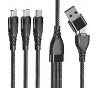 Câble Chargeur Multi Embout, 5 en 1 Universel Câble Multi USBA/USB C Câble multi chargeur de Chargement avec 2*Type C+Micro USB Connecteur pour Phone 17/16/15 Android Samsung Galaxy Huawei PS5 1.2M