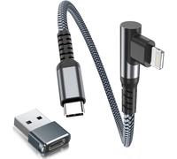 Câble Chargeur Usb C Vers Lightning 0.3M 90 Degrés Avec Adaptateur Usb A,Coudé Cordon Type C Pd Angle Droit Charge Rapide Pour Iphone 11 12 13 14 Pro Max Xr Se X Xs 8 7 6 Plus[CAB9161206]